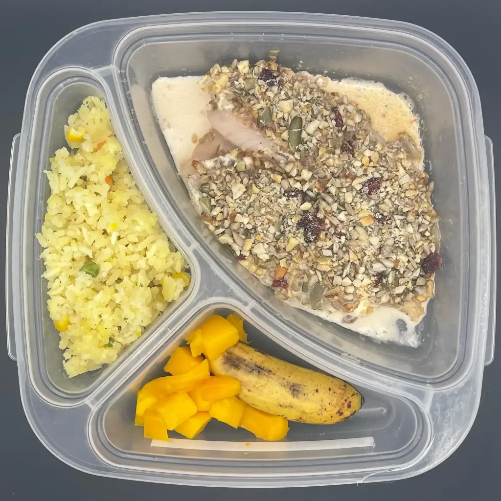 Saludable | Miércoles | Comida | Pescado c/costra f. secos